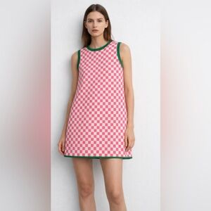 Zara Red and Cream Checkered Sleeveless Dress